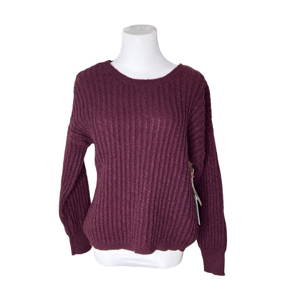 Belle du Jour Burgundy Ribbed Soft Cozy Sweater Cross‎ Bar Back LARGE NWT SALE